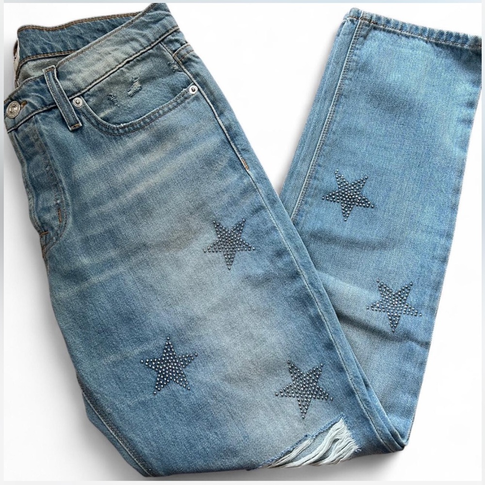 Hudson Jeans Blue Straight Leg Denim with Star Pattern